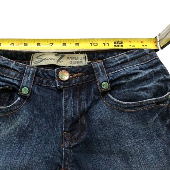 7 FOR ALL MANKIND Women Bootcut Jeans Sz 26 Floral Lined Mid Rise Stretch Blue - Picture 5 of 7